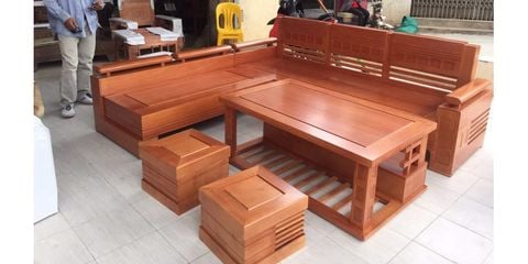 sofa gỗ sồi góc trứng lớn mặt liền màu cánh dán